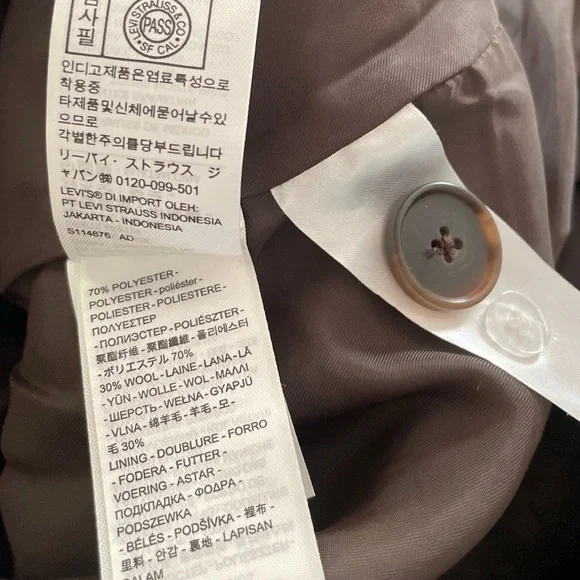 NWT Levi’s Brown Wool Blend Wooly Trench Belted Oversized Coat Peacoat XS​